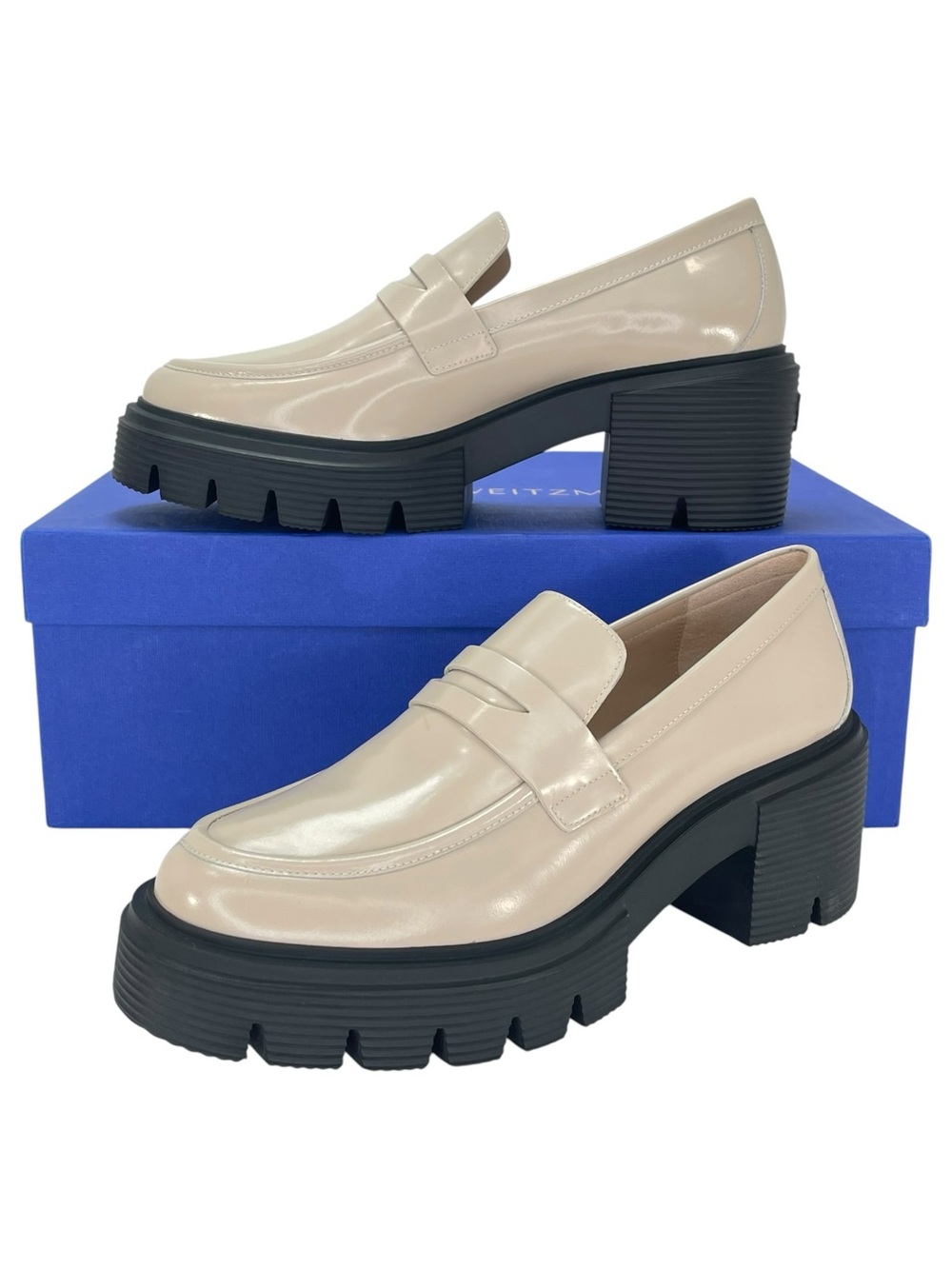 Stuart Weitzman Beige Chunky Lug Sole Loafers